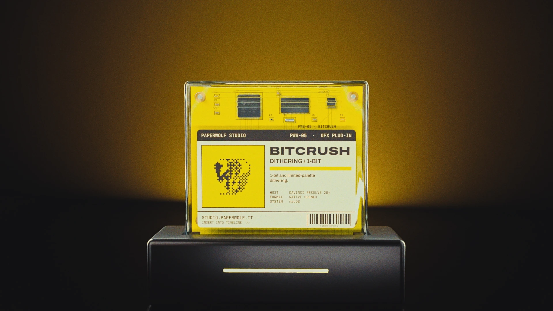 BITCRUSH cartridge seated in the Paperwolf dock