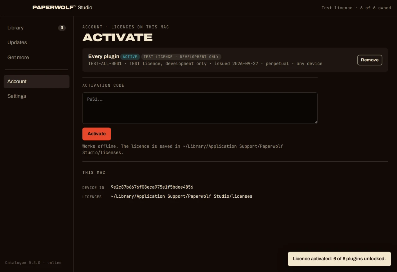 Studio app account screen